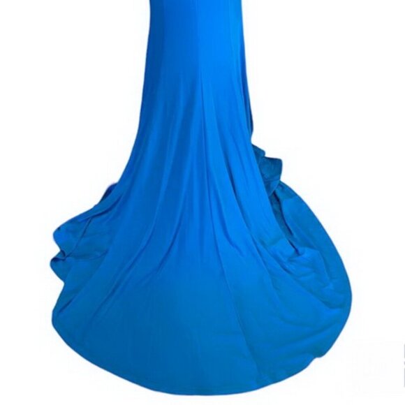 Xcite Turquoise Blue Embellished Beaded Illusion Jersey Gown - Picture 4 of 4